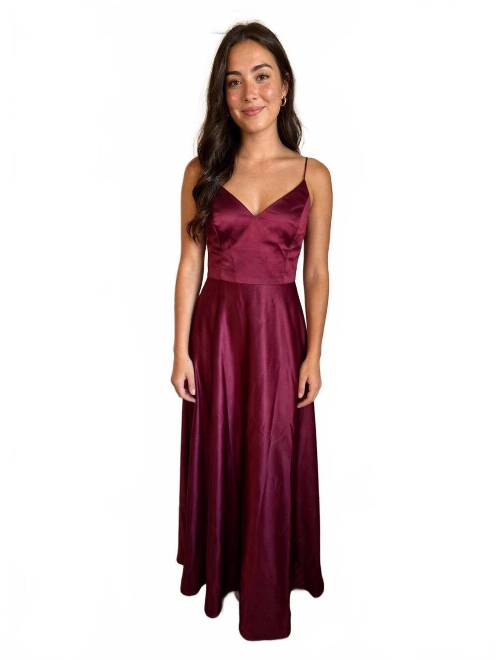 Elegant Burgundy Satin Maxi Dress with Crisscross Straps